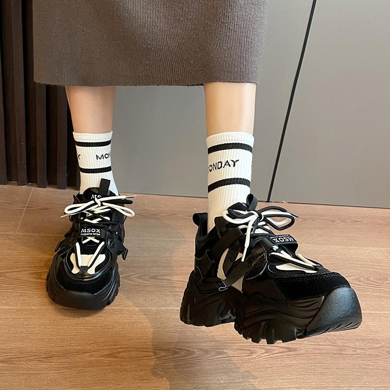 Women's Thick Sole Sneakers 2024 Spring Autumn New Style Women Fashion Casual Flats Outdoor Fitness Black Sports Shoes Summer