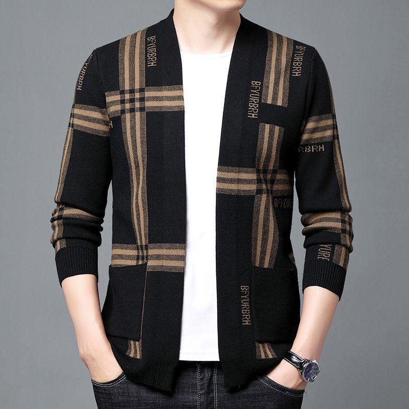 

Мужской стильный клетчатый вязаный кардиган - Легкий свитер для весны и осени 170/88A for 110-130kg