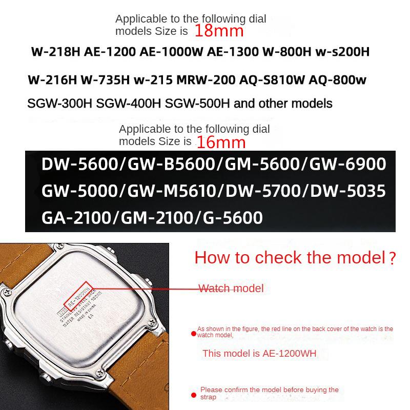 Hochwertiges Vintage Leder Uhrenarmband für Casio DW5600 GM 5600 AE-1200 AE-1300 AE-1500 SGW-300/400 w218h Armband 16mm 18mm