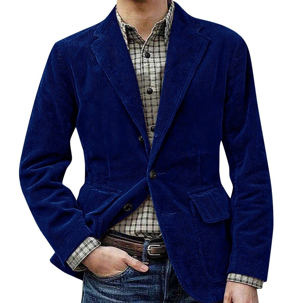 Men's Solid Color Corduroy Warm Pocket Suit Jacket Cardigan Men's Casual Suit