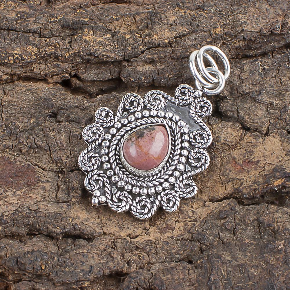 Black Rhodonite Gemstone Jewelry, 925 Solid Sterling Silver Pendant Handmade Gorgeous Silver Chain Pendant For Wedding Gift