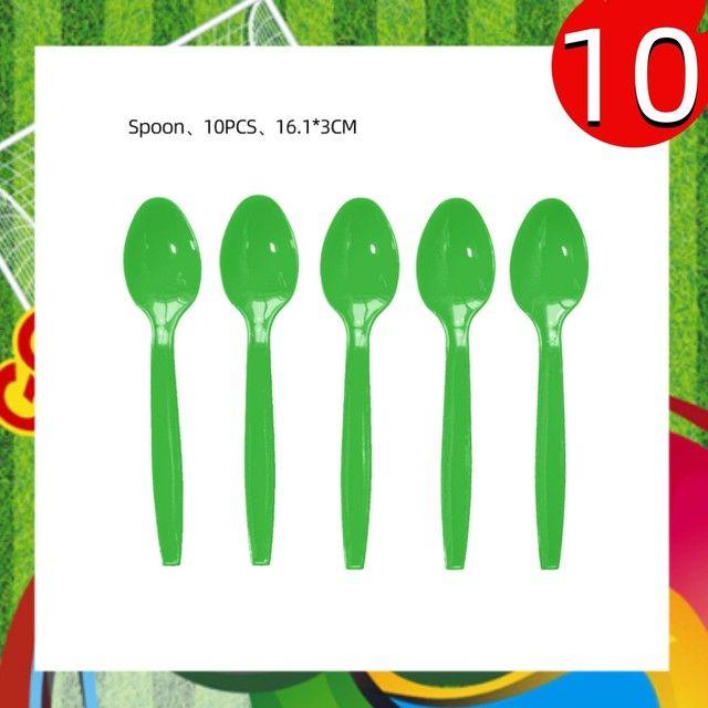 Green Football-themed Birthday Party Tableware Set - Disposable Paper Plates, Cups, Knives, Forks, Spoons and Straws