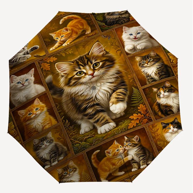 1PC Cat Quilt Umbrella-8-Rib Reinforced Portable Folding Travel Suitable for All Seasons Outdoor Daily Use Is an Ideal Choice  -K0385