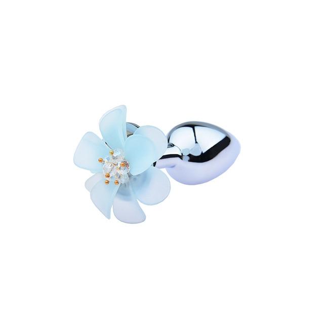 Pink Blue Flower Pretty Metal Anal Butt Plug For Women Or Men Non Vibrating Butt Plugs