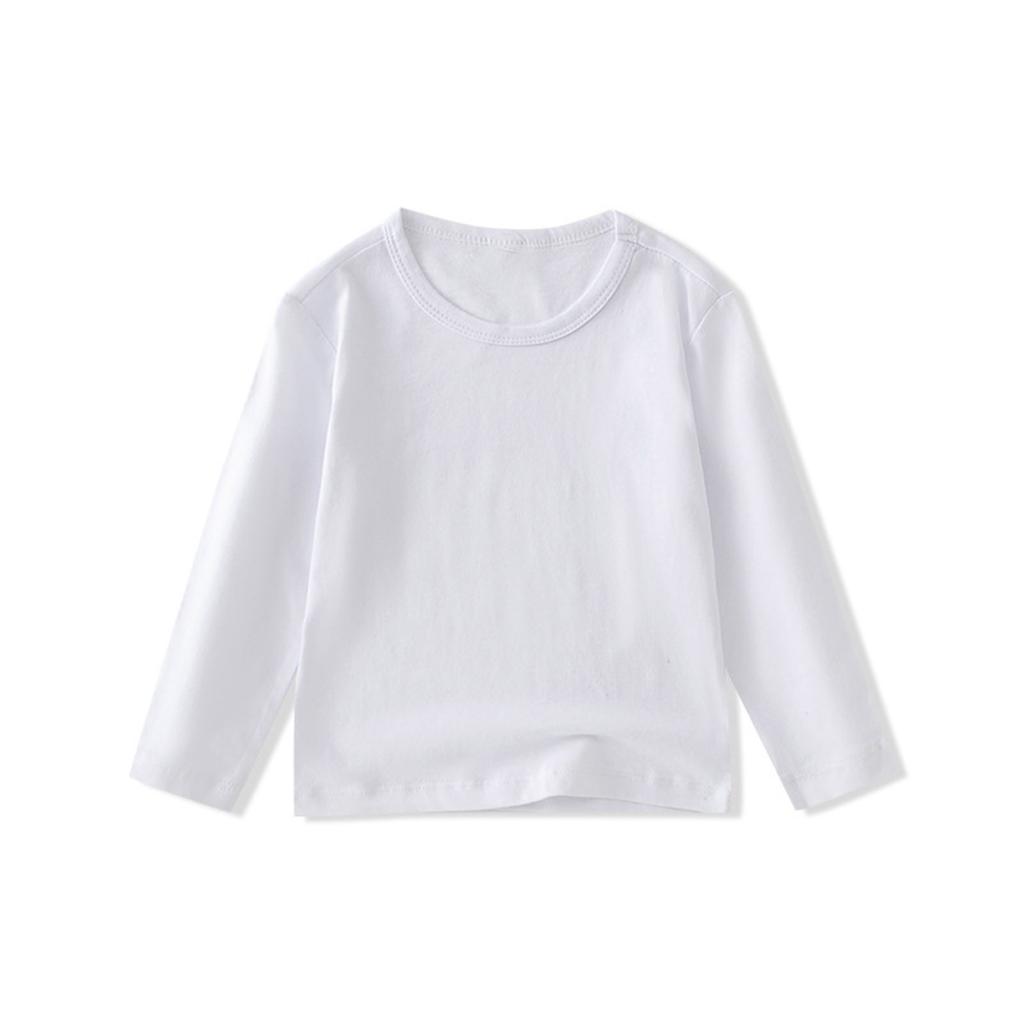 Chłopięca i Dziewczęca Koszulka z Długim Rękawem w Jednolitym Kolorze z Okrągłym Dekoltem