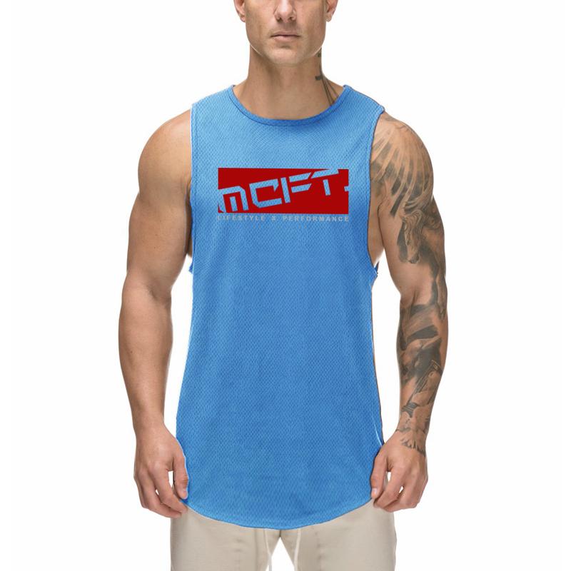 Muscleguys Men's Bodybuilding Clothes Summer Mesh Fitness Exercise Wide-shoulder Quick-dry Sleeveless T-shirts Printed Tank Tops Basketball