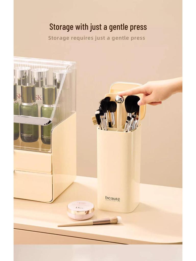 Automatic Lifting Makeup Brush & Lipstick Storage Tube - High-End Desktop Cosmetics Organizer