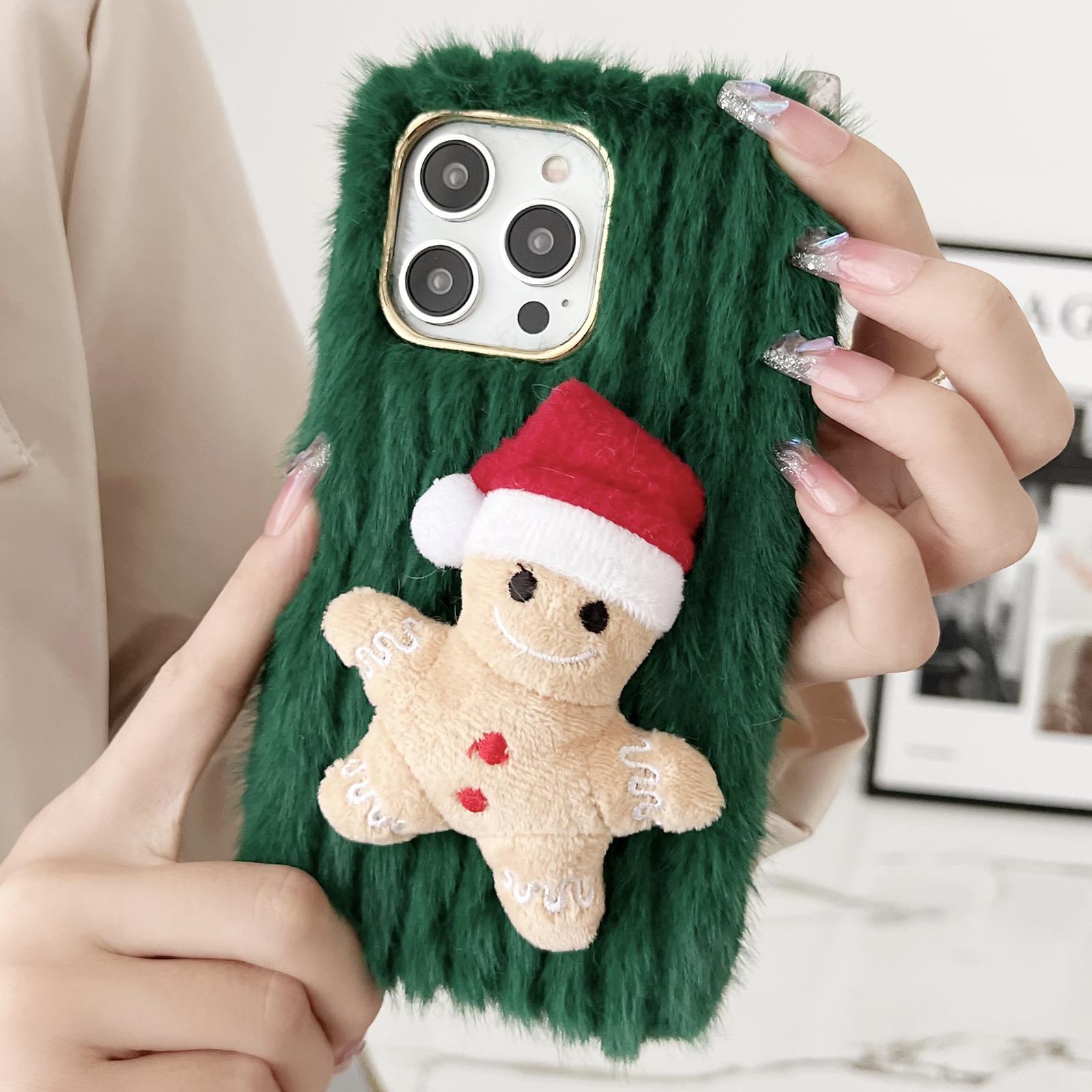 

For iPhone 15 Pro Max Case Christmas Gingerbread Design Plush + TPU Phone Cover B