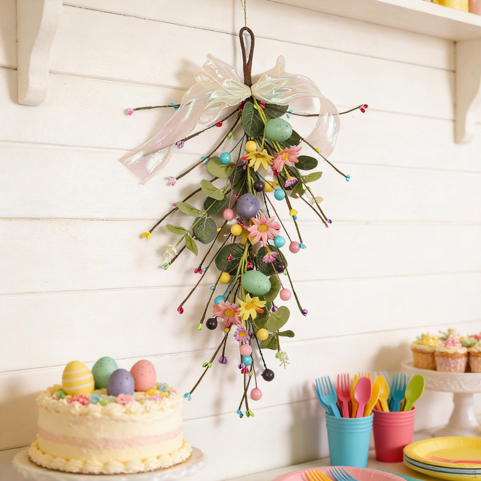Искусственная Пасхальная гирлянда Весенний венок Подвесная зелень Шлейф на входную дверь Цветочный для