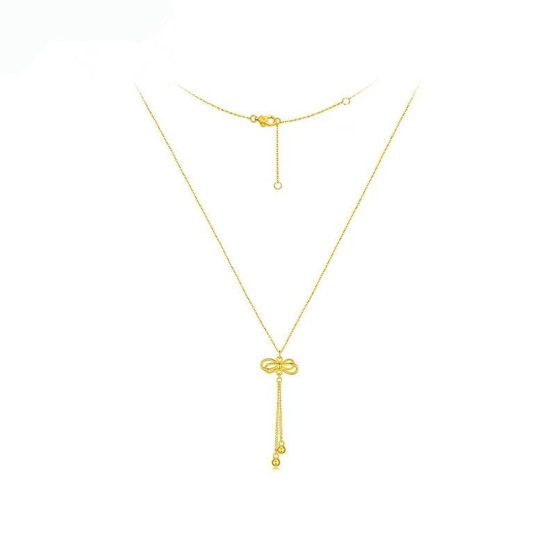 Women's Gold Style Bow Tassel Necklace - Niche Design, Elegant Pendant, Versatile Clavicle Chain