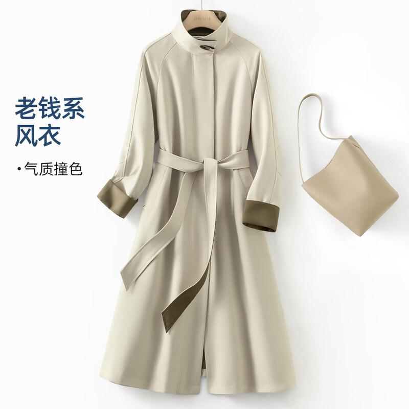 IHIMI Women s Structured Stand-Up Collar Trench Coat L