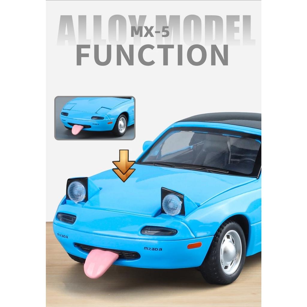 1/24 Mazda Miata MX5 Roadster Toy Car Model Diecast Alloy Metal Miniature Vehicle Model Sound & Light Collection Gift for Boy