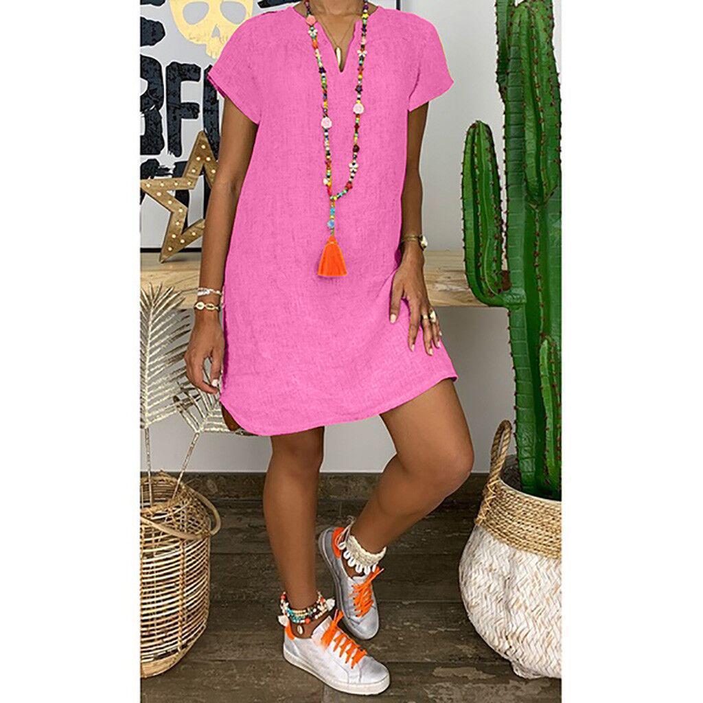 Abito estivo casual a maniche corte in cotone e lino da donna 2024 - Disponibile in stili europei e americani