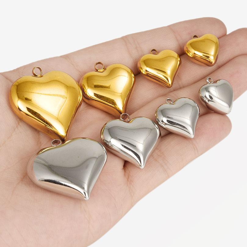 3pcs Gold/Silver Color Love Stainless Steel Heart Charm Pendants For Jewelry Making Supplies Handmade Earring Necklace Materials