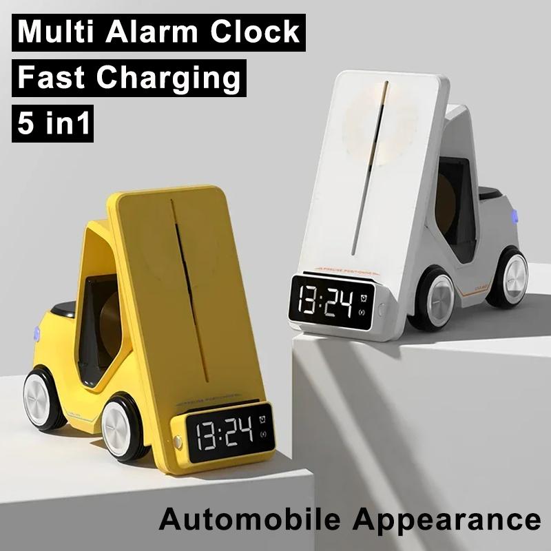 

5 In 1 Phone Holder Wireless Chaarger Stand Alarm Clock For IPhone15 14 13 12Pro Max iWatch 8 7 6 5 Airpods Fast Charging Station чорний