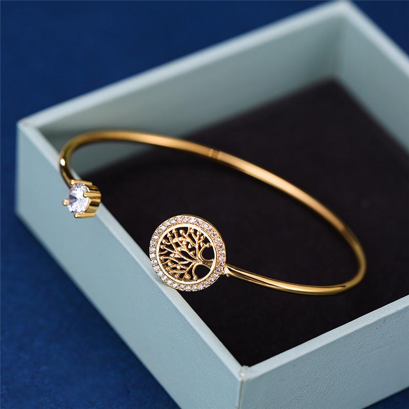 

Luxury Female White Zircon Stone Tree Of Life Adjustable Bracelets For Women Cute Silver Color Wedding Jewelry золотий
