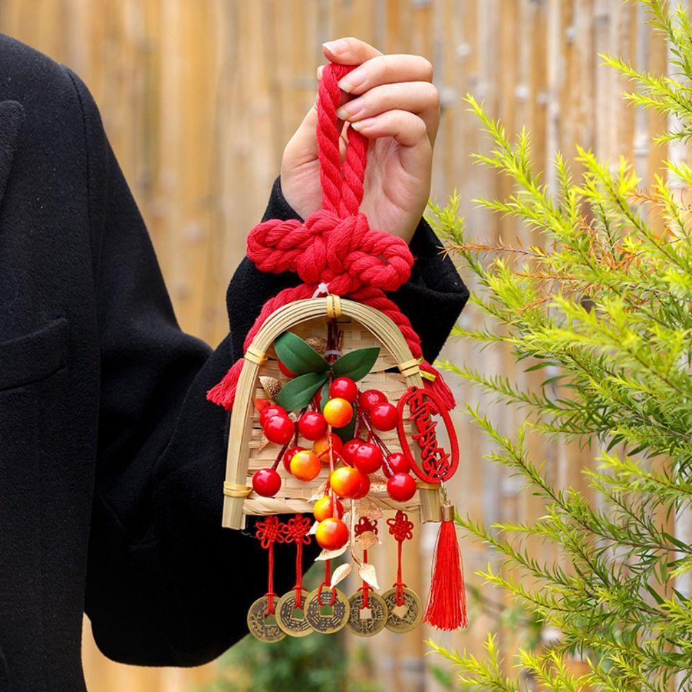 Exquisite Broom Dustpan Pendant Copper Coin Chinese Knot Mini Broom Hanging Ornaments Lucky Bamboo Festive Hanging Ornaments