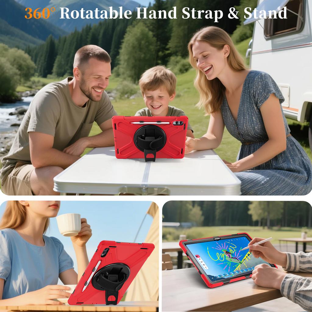 Heavy Duty Case for Samsung Galaxy Tab S11 Ultra 2025 14.6" SM-X930 SM-X936 360 Rotating Stand Rugged Cover with Shoulder Strap
