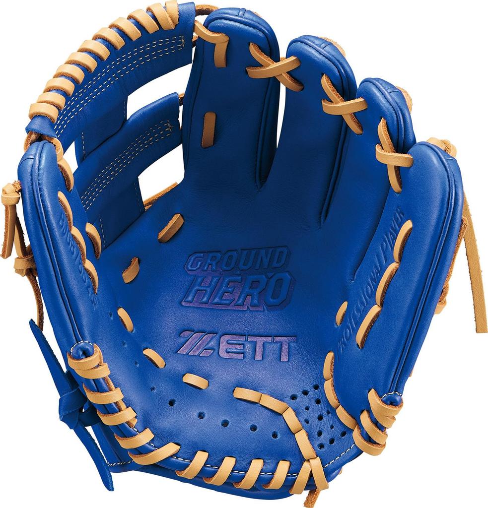 ZETT Guante de Béisbol Softball para Jóvenes Hero de Campo Azul Marino x Marrón Pastel BJGB76525F, Todo Terreno, Lanzamiento con la Mano Izquierda, (2532), Talla Pequeña,