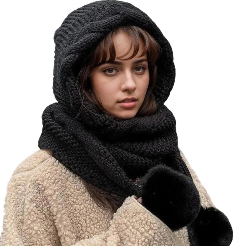 

Thicken Knit Ushanka Neck Gaiter Furry Lining Thicken Neck Warmer Knit Scarf for Cold Weather Insulated Hat чёрный