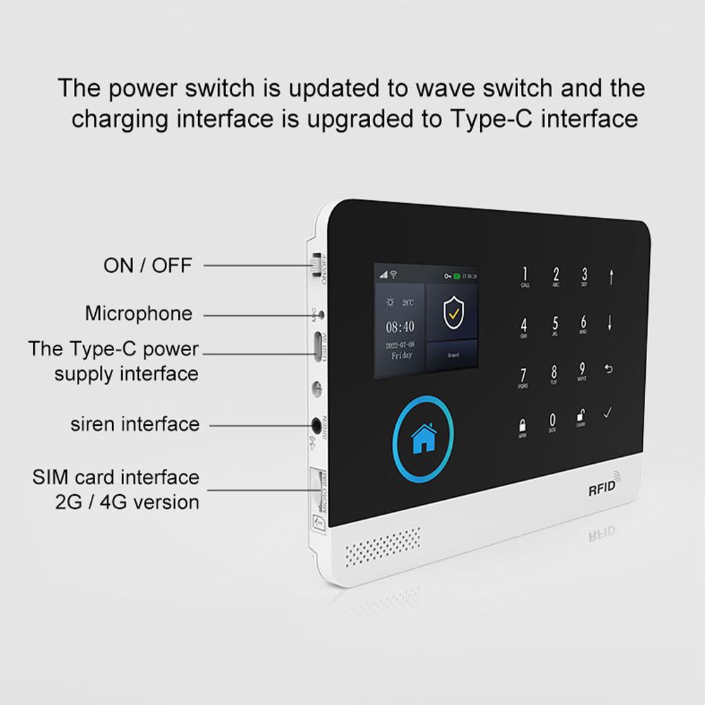 2G WiFi Wireless Home Alarm System TY APP 2.4-inch TFT Color Screen Rechargeable  Alarm Panel SOS
