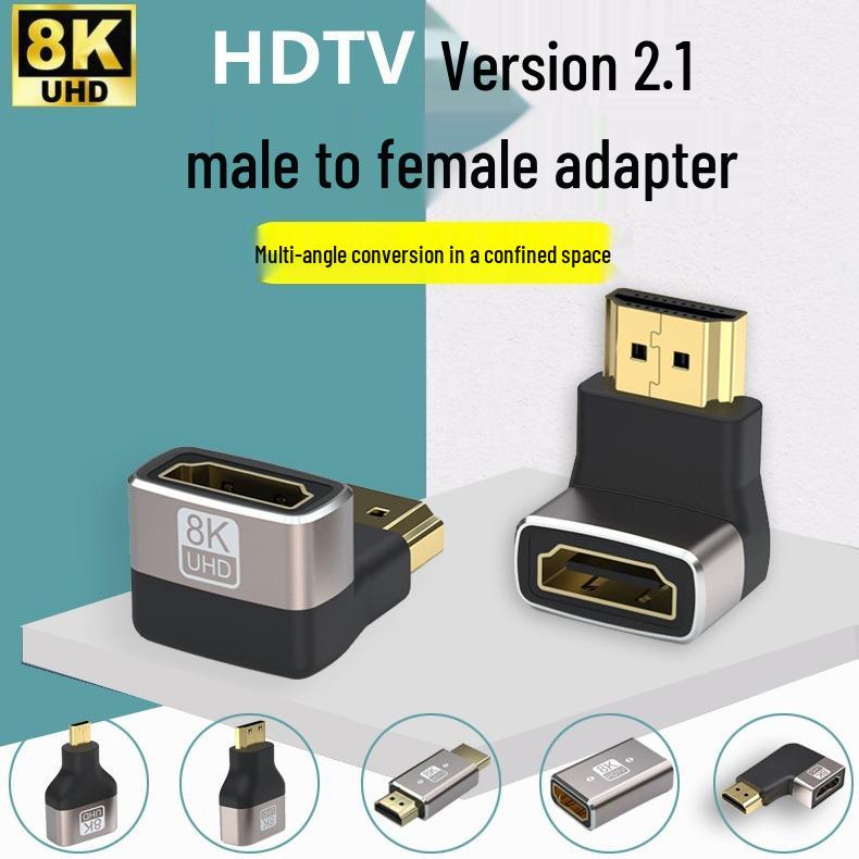 HDMI 2.1 Right-Angle Adapter for TVs, Computers, and Projectors, Aluminum Alloy