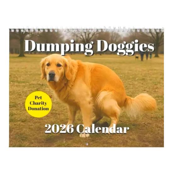 2026 Wall Calendar Jan 2026 - Dec 2026 Funny Pooping Dogs 12 Monthly Calendar