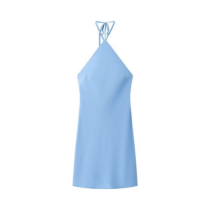 Zab Autumn New Women clothes Western Style French style Hanging Neck Satin Dress
