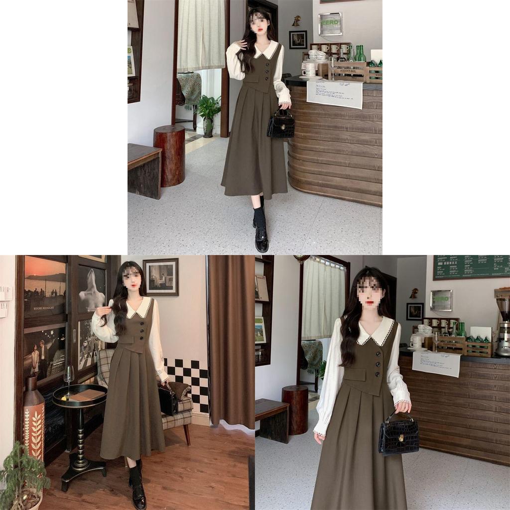 Classic Doll Collar Long Sleeve Dress With Knit Fabric For Spring Womens Fashion