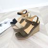 Summer new high-heeled sandals open-toe sexy suede waterproof table thick-soled wedge heel one-word buckle