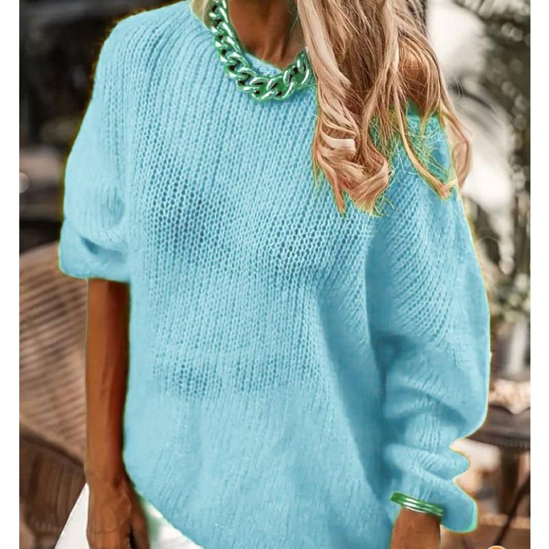 Imitation mohair one-word neck sweater women's autumn and winter knitted top fashion casual sweater women