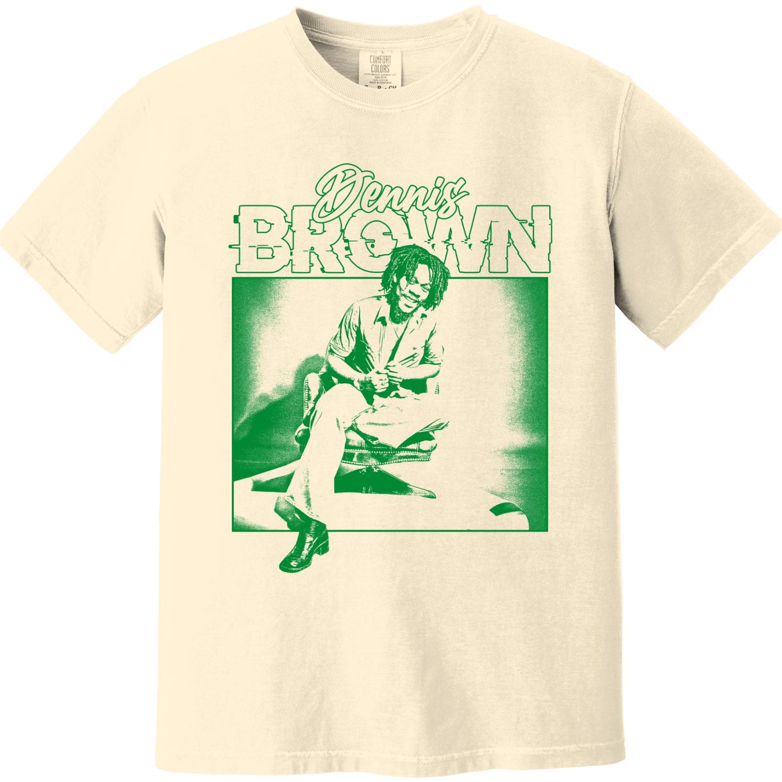 Dennis Brown Heavyweight T-Shirt - Green Print - Here I Come - Reggae - Dub - Roots - Words Of Wisdom - Sarge - Jamaica Culture And Music 2XL