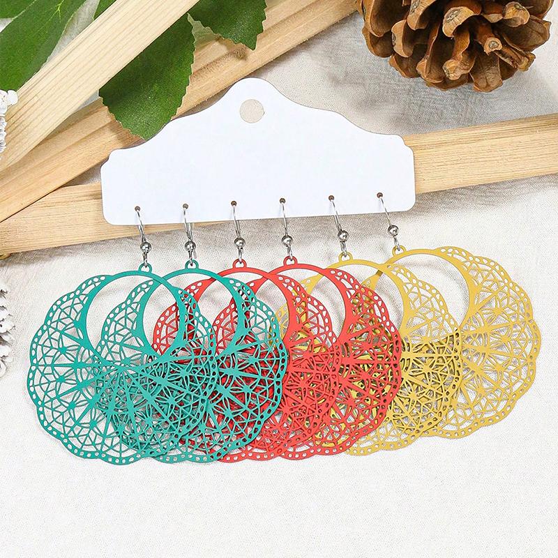 Set di 3 orecchini a goccia vuoti color caramella per donna Boho Etnico Lunghi Pendenti Statement Gioielli da Matrimonio