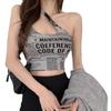 Ice Silk Newspaper Print Off-Shoulder Camisole Top for Women
