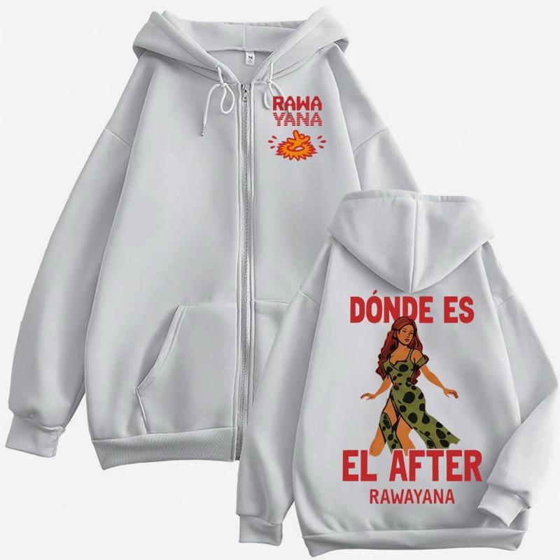 Rawayana ¿Donde Es El After? Album Zip Up Hoodies Men's Fleece Long Sleeve Jacket Sweatshirt Fashion Hip Hop Zipper Hoodie Coats