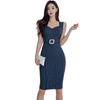 GRAXIA Cabaret Midi Size XL Dress, Dress, Sleeveless, High-Waisted, V-Neck, Slimming, Striped, Knee-Length, Navy,