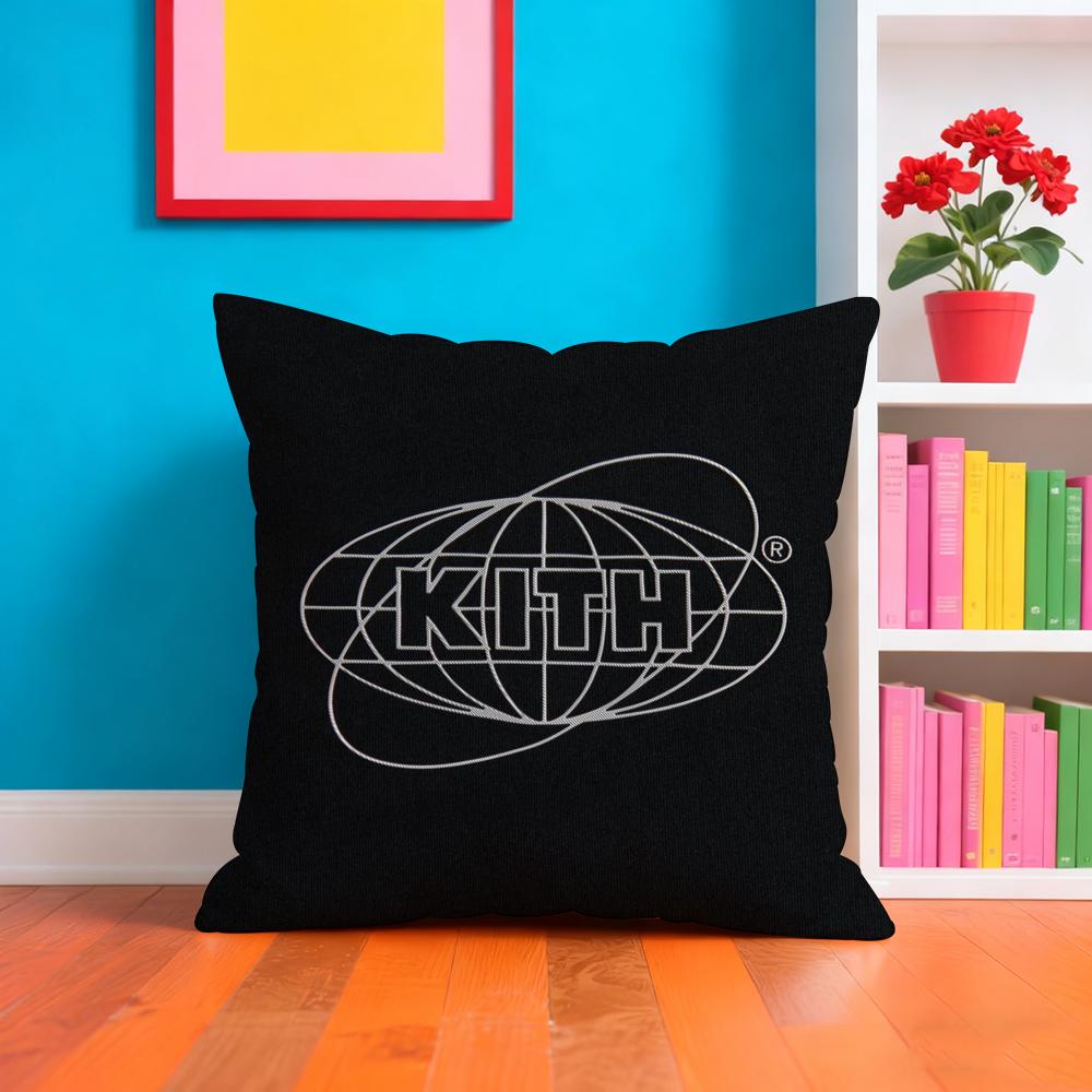 Classic Logo K-Kith Cushion Cover Plush Fabric Soft Double-Sided Printed Sofa Warm Winter Home Gift Pillow Case