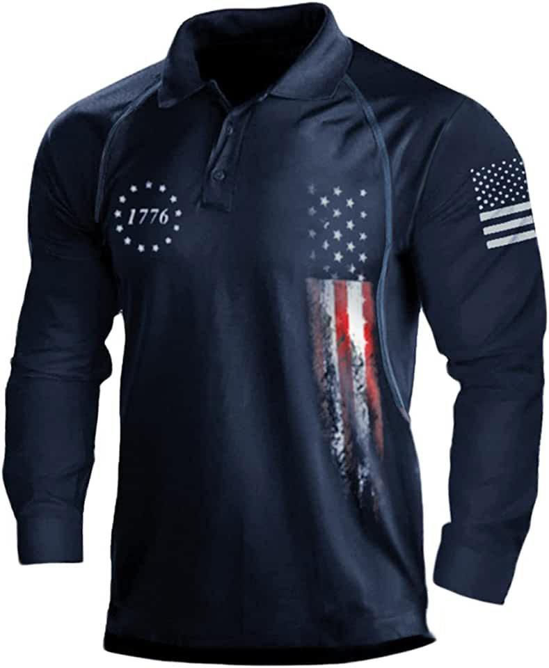 Stylish Men's Long Sleeve Polo Shirt with Plaid Trim, Casual Top