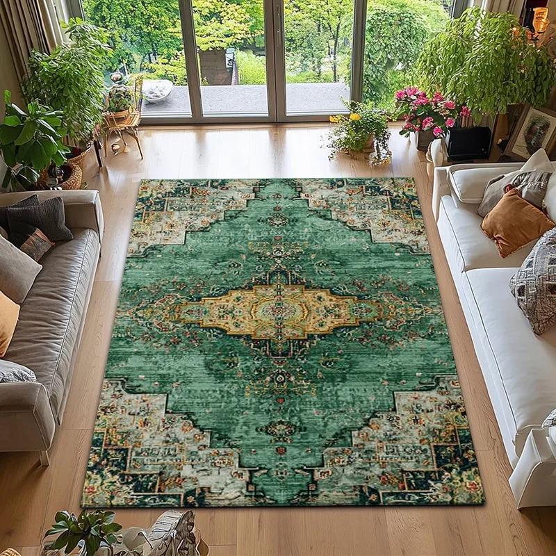 Vintage Persian Green Carpet for Living Room Bedroom Lounge Sofa Mat Large Area Decoration Home Rugs Retro Luxury Design