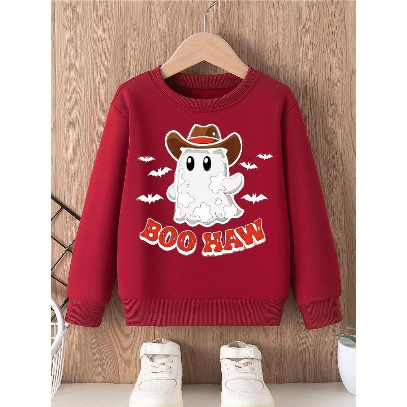 European sizes Halloween Boys Graphic Crewneck Sweatshirt Cute Beanie Glasses Print Long Sleeve Pullover Funny Bruh Text Top Kids Fall Gift