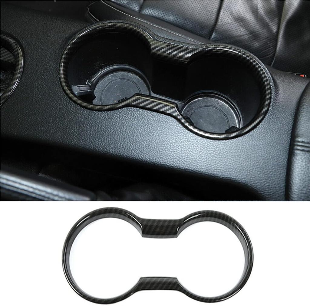 Black Carbon Fiber Cup Holder Trim for Ford Mustang 2015 2023