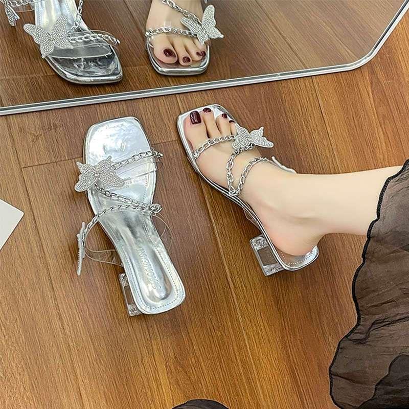 European and American Cool Slippers Fairy Shoes 2025 New Summer Rhinestone Bow Thick Heel Platform Shoes High Heel Sandals