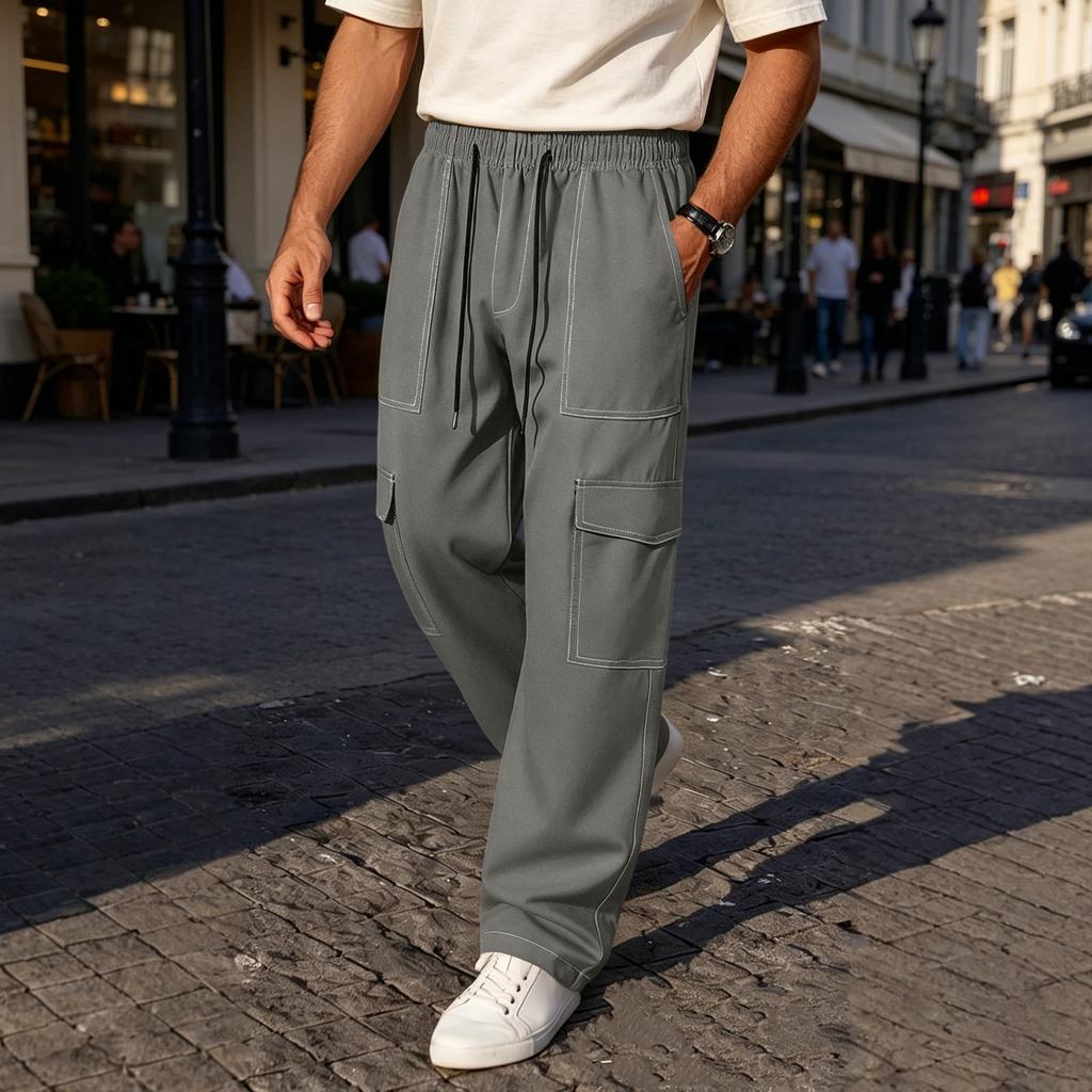 Herren Cargohose im Relaxed Fit mit mehreren Taschen, elastischem Bund mit Kordelzug und Utility-Design für Freizeitkleidung