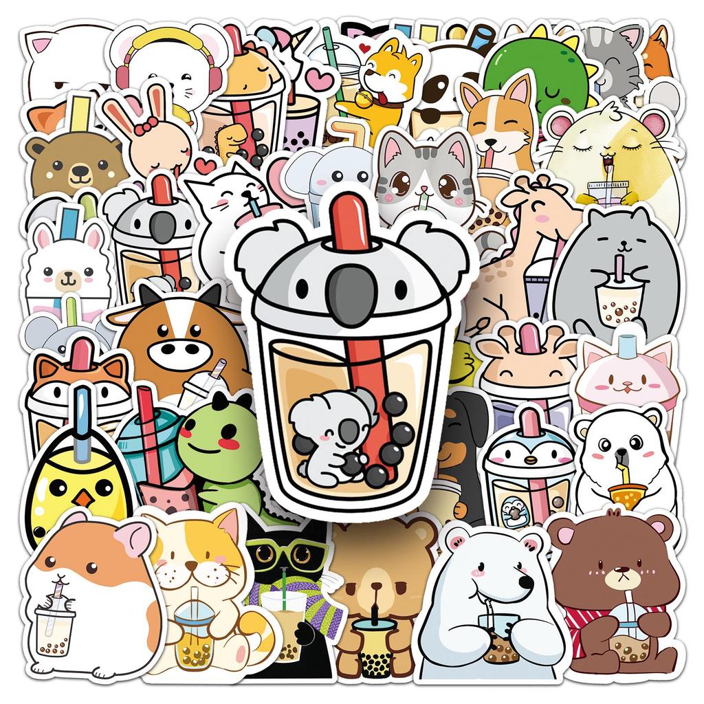 50PCS Cute Cartoon Animal Decorative Stickers for Scooters, Motorcycles, Luggage, and Cars