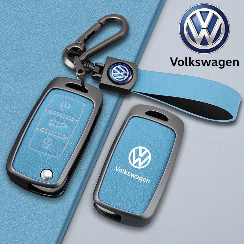 For VOLKSWAGEN VW Leather Car Flip Key Case Cover Shell For Volkswagen VW Polo Golf Passat Tiguan Beetle Caddy Eos Auto Keychain