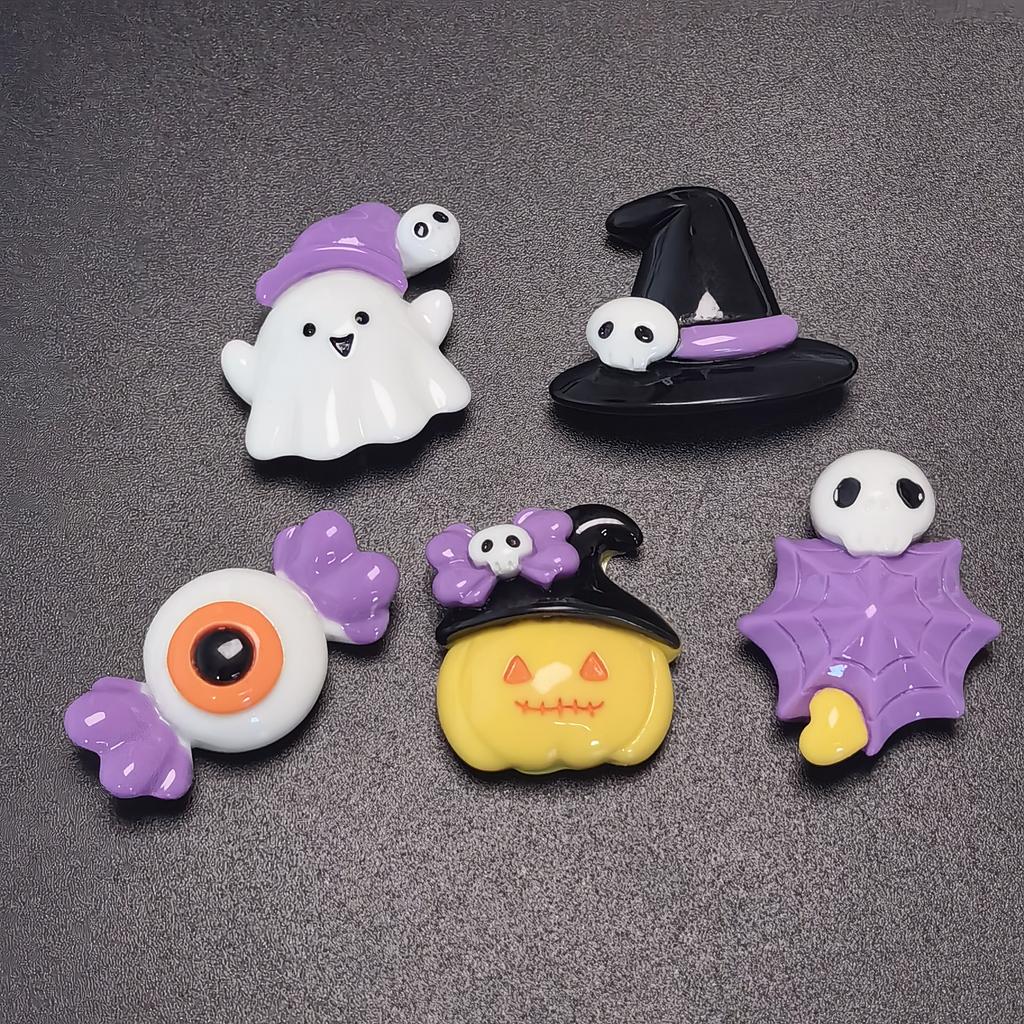 Halloween Themed Mini Flatback Resin Slime Charms Pumpkin Ghost Spider Web Miniature Ornaments Beads for Party Scrapbook DIY