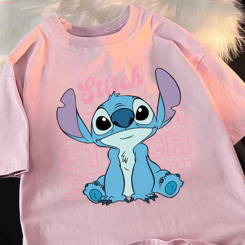 Funny 100 Cotton Stitch Love Graphic Print TShirt for Women Casual Short Sleeve Tee Cartoon Design