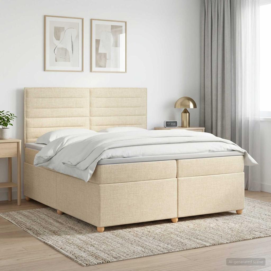 Box Spring Bed with Mattress Cream 200 x 200 cm Fabric