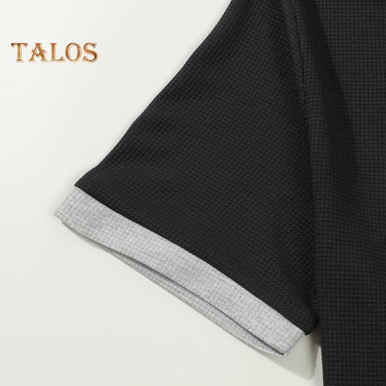 Men's Summer Hooded T-shirt Short Sleeved Button Down Tee with Chest Pocket Waffle Color Block Casual Hoodie T-shirt for Gym Street Wear