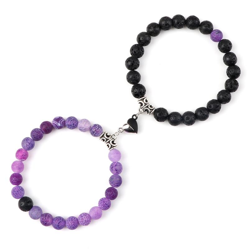 Hot Sale 2Pcs/Set Beads Bracelet For Lovers Natural Stone Distance Heart Magnet Couple Bracelets Friendship Fashion Jewelry Gift
